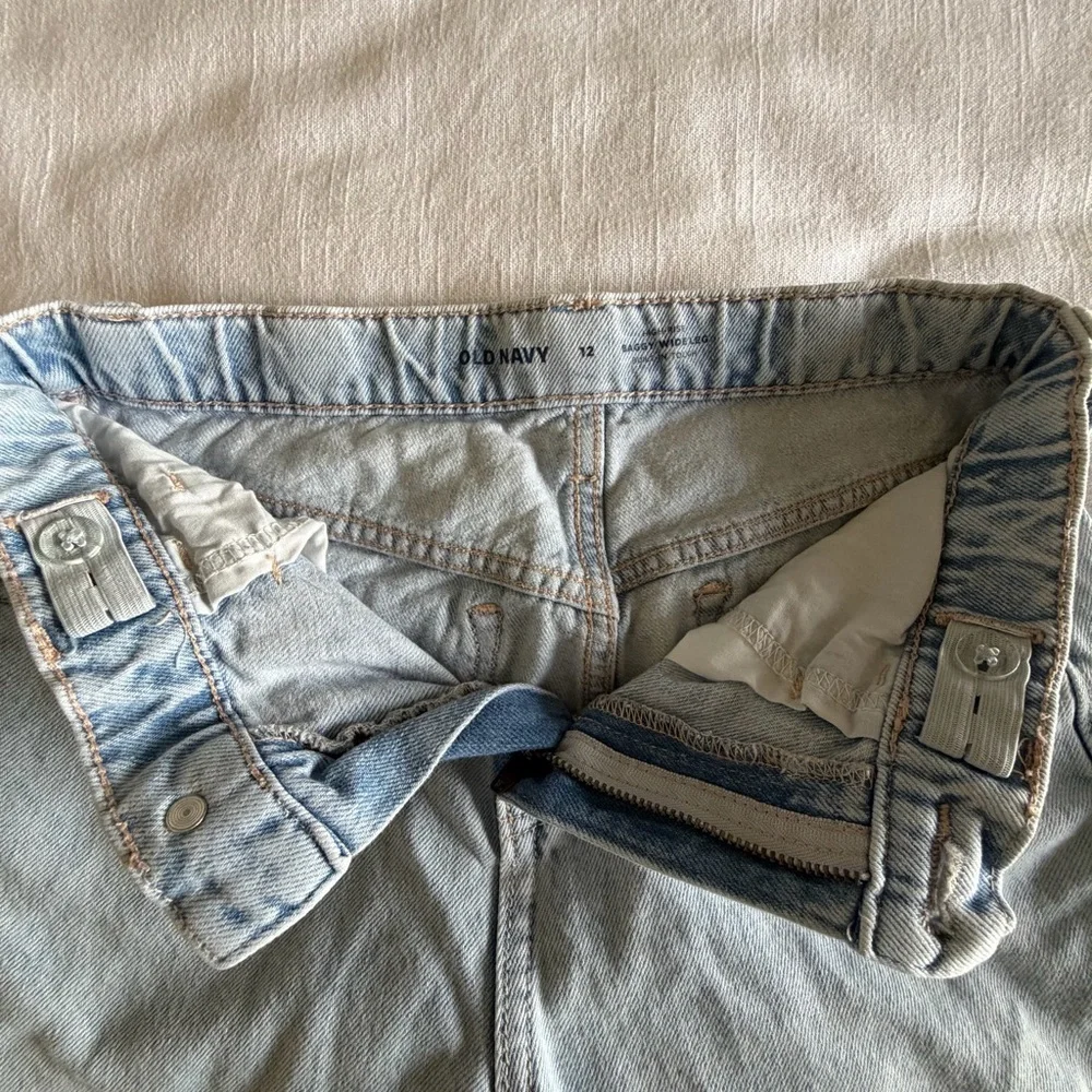 Old Navy Jeans Kids 12 Light Wash High Rise Baggy Wide Leg Built-In Tough Denim